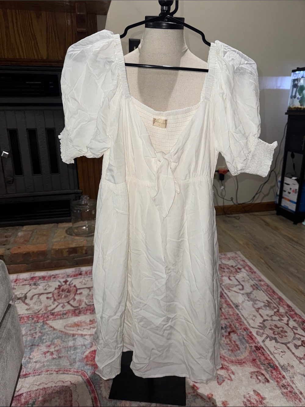 Altar'd State Cream Smocked Dress with Tie Waist